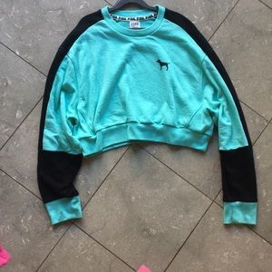 Pink turquoise sort of cropped crew
